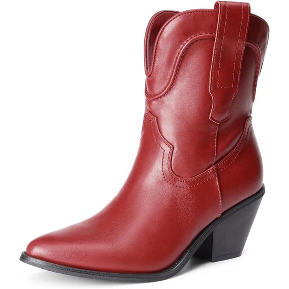 Shoes - Women's Red Boots Western Fashion Mild Boots  Chunky Block Heel Fall Shoes